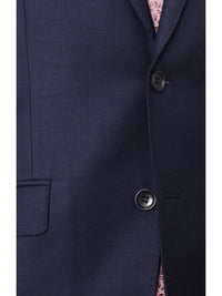 Thumbnail for Label M Bestselling Items Men's Slim Fit Solid Navy Blue Two Button Wrinkle Resistant 2 Piece Wool Suit
