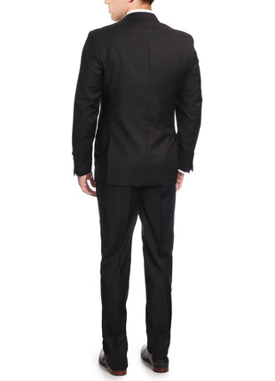 Label M Bestselling Items Mens Classic Fit Two Button 100% Wool Wrinkle Resistant Suit - Solid Black