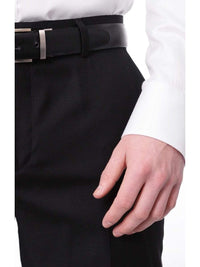 Thumbnail for Label M Bestselling Items Mens Extra Slim Fit Solid Black Flat Front Wool Dress Pants
