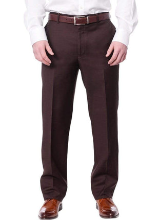 Label M PANTS 34W Men's Classic Fit Solid Dark Brown Flat Front Wool Dress Pants