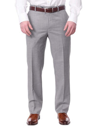 Thumbnail for Label M PANTS 38W Mens Classic Fit Solid Light Gray Flat Front Wool Dress Pants