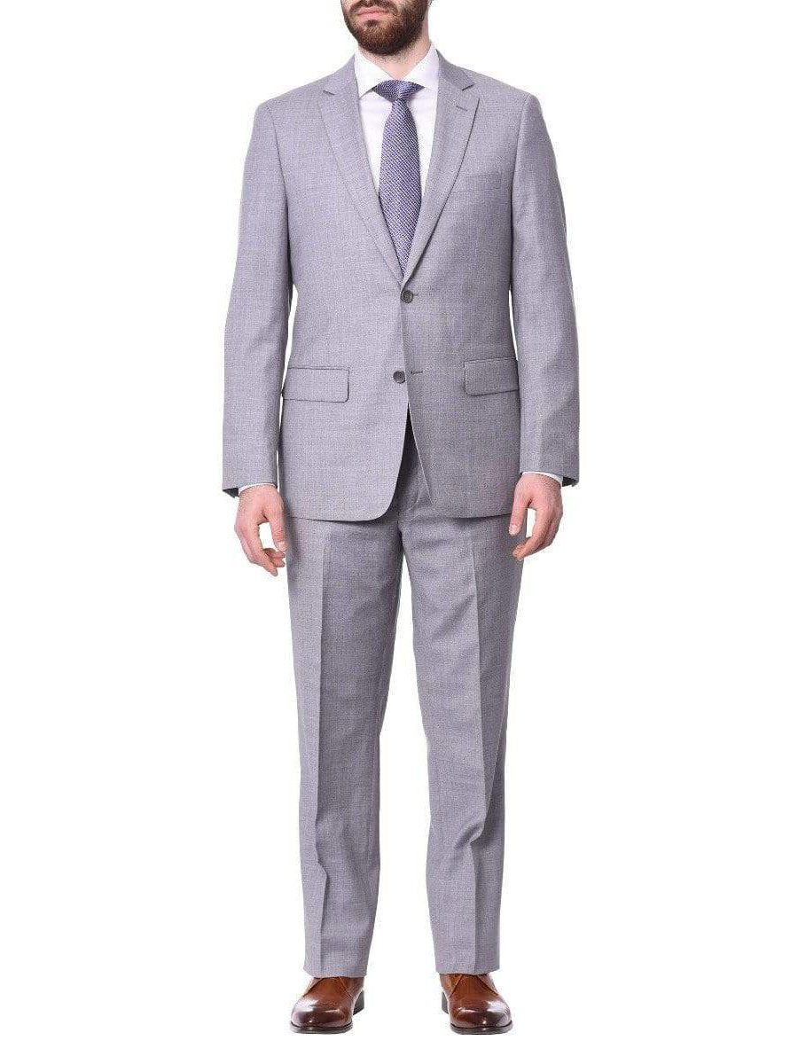 Label M TWO PIECE SUITS Light Gray / 44L Mens Classic Fit Solid Light Gray Two Button Wool Suit