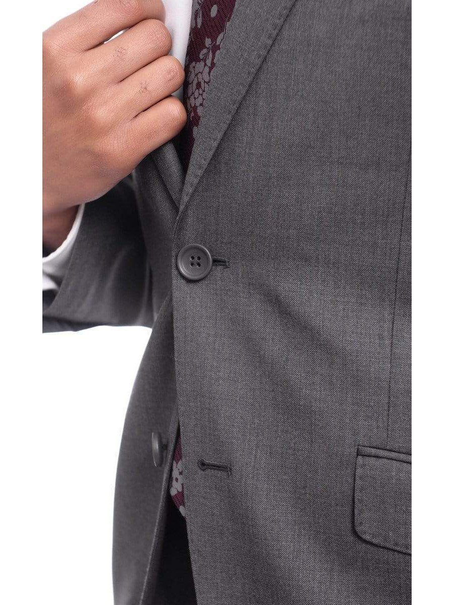 Label M TWO PIECE SUITS Mens Extra Slim Fit Heather Medium Gray Two Button Wool Suit