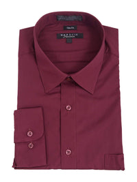 Thumbnail for Marquis 18.5 36-37 Marquis Mens Slim Fit Solid Burgundy Wrinkle Resistant Cotton Blend Dress Shirt