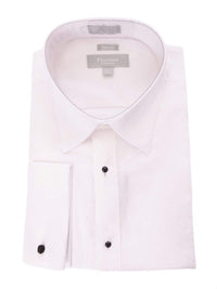 Thumbnail for Marquis Marquis Slim Fit White Textured Spread Collar French Cuff Cotton Tuxedo Shirt