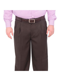Thumbnail for Mazari PANTS Mazari Mens Classic Fit Solid Brown Double Pleated Washable Cuffed Dress Pants
