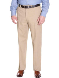Thumbnail for Michael Kors Mens Solid Tan Flat Front Cotton Casual Chino Khaki Pants
