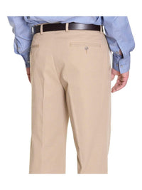 Thumbnail for Back View of Michael Kors Mens Solid Tan Flat Front Cotton Casual Chino Khaki Pants