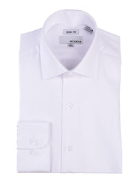 Thumbnail for Modena Sale Shirts 15 1/2 32/33 Slim Fit White Tonal Chevron Check Spread Collar Cotton Blend Dress Shirt