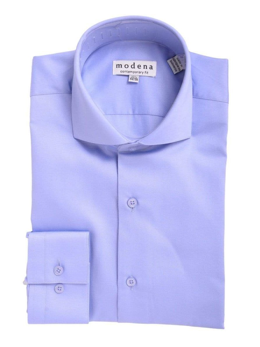 Modena SHIRTS 15 1/2 / 32/33 Mens Slim Fit Solid Blue Spread Collar Cotton Blend Dress Shirt