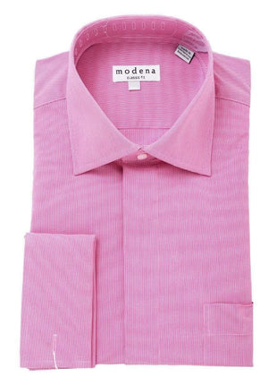 Modena SHIRTS 16 1/2 32/33 Mens Cotton Blend Pink Houndstooth French Cuff Classic Fit Dress Shirt-