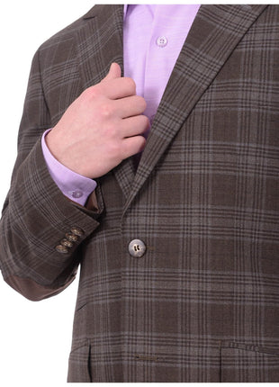 Napoli BLAZERS Mens Napoli Brown Plaid Half Canvassed Wool Blazer Sportcoat With Elbow Patches
