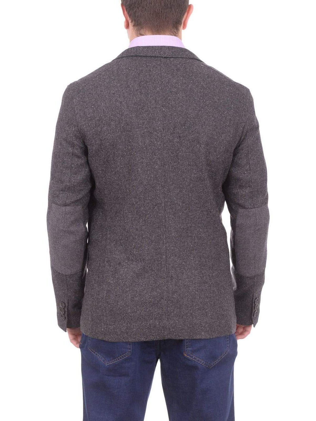 back view of textured gray blazer