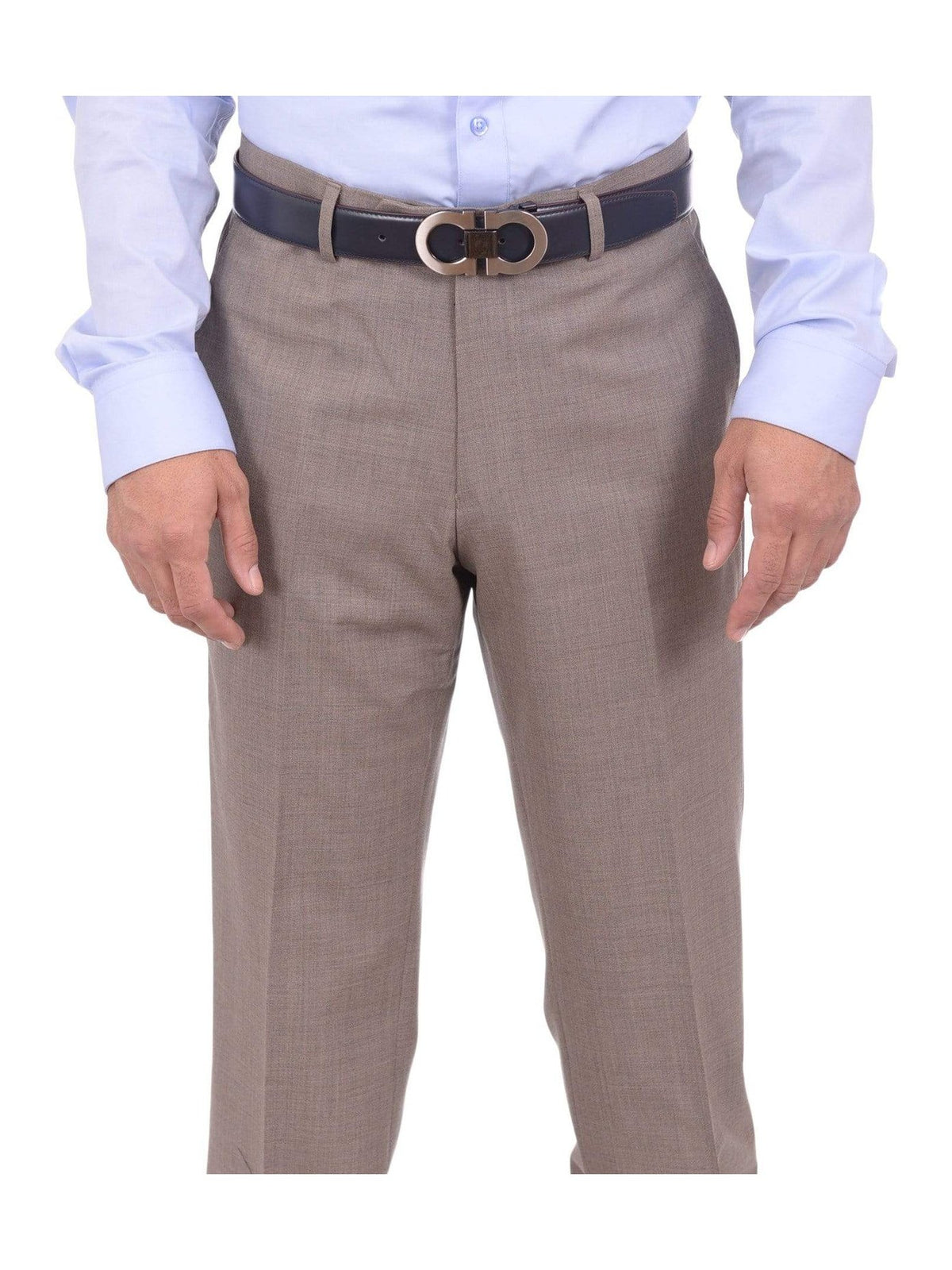 Napoli PANTS Mens Napoli Extra Slim Fit Heather Taupe Flat Front Wool Dress Pants