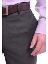 Thumbnail for Napoli PANTS Mens Napoli Slim Fit Solid Charcoal Gray Flat Front Wool Dress Pants