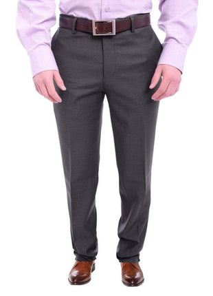 Napoli PANTS Mens Napoli Slim Fit Solid Charcoal Gray Flat Front Wool Dress Pants