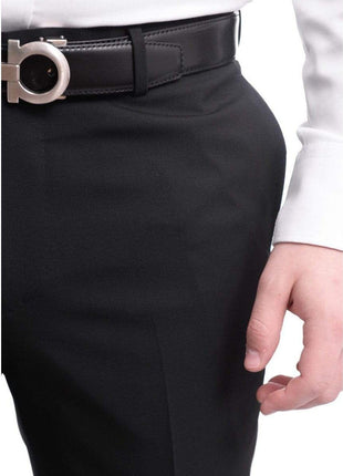 Napoli PANTS Napoli Slim Fit Black Textured Wool Dress Pants