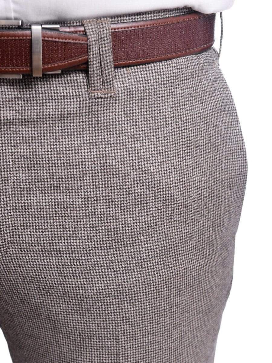 Napoli PANTS Napoli Slim Fit Brown Houndstooth Flat Front Wool Dress Pants