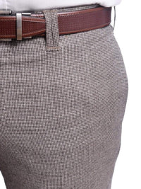 Thumbnail for Napoli PANTS Napoli Slim Fit Brown Houndstooth Flat Front Wool Dress Pants