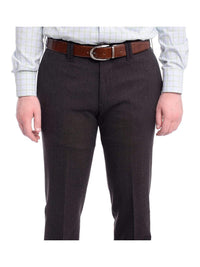 Thumbnail for Napoli PANTS Napoli Slim Fit Solid Gray Charcoal Flat Front Flannel Wool Dress Pants