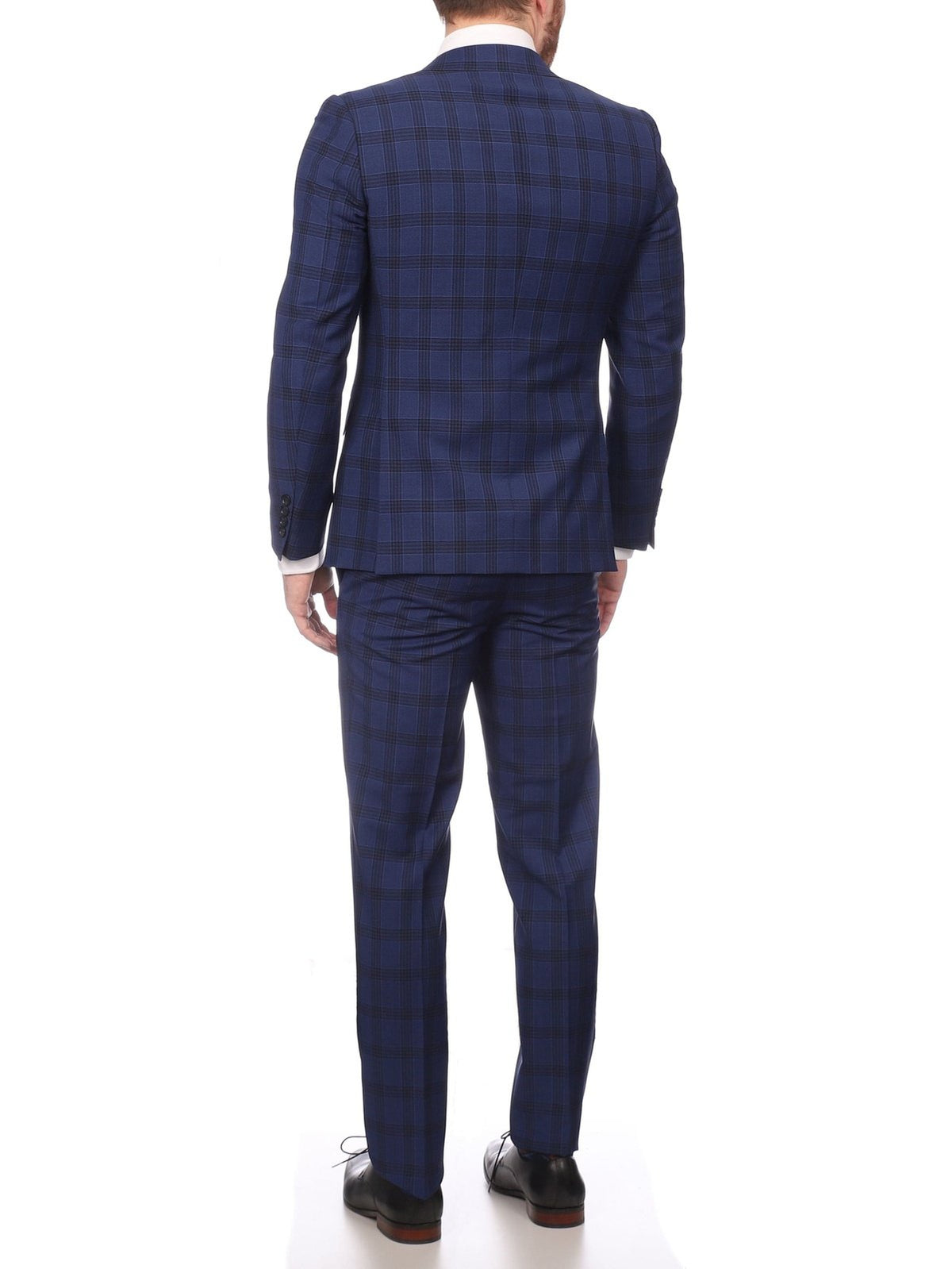 Napoli SUITS Napoli Mens Blue Plaid Half Canvassed 100% Italian Wool Slim Fit Suit