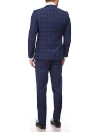 Thumbnail for Napoli SUITS Napoli Mens Blue Plaid Half Canvassed 100% Italian Wool Slim Fit Suit