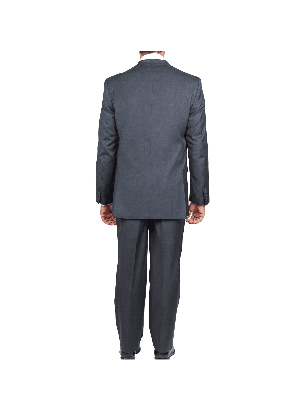 back view of charcoal gray wool men's suit