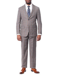 Thumbnail for Prontomoda TWO PIECE SUITS Prontomoda Mens Gray & Blue Plaid 100% Wool Slim Fit Suit