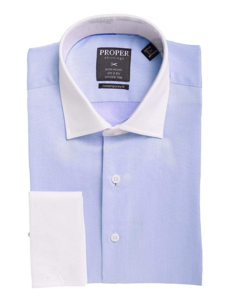 Proper Shirtings SHIRTS 15 1/2 32/33 Mens Slim Fit Solid Blue Spread Collar French Cuff Cotton Dress Shirt