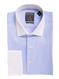 Thumbnail for Proper Shirtings SHIRTS 15 1/2 32/33 Mens Slim Fit Solid Blue Spread Collar French Cuff Cotton Dress Shirt