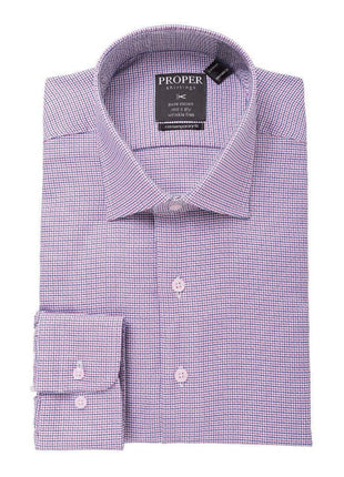 Proper Shirtings SHIRTS 20 / 36/37 Mens 100% Cotton Red Blue Check Spread Collar Wrinkle Free Slim Fit Dress Shirt