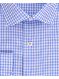 Thumbnail for Proper Shirtings SHIRTS Blue & White Check Spread Collar Wrinkle Free 100 2 Ply Cotton Dress Shirt