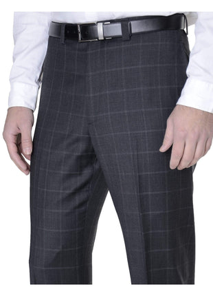 Ralph Lauren PANTS Ralph Lauren Charcoal Gray Glen Plaid Windowpane Flat Front Wool Dress Pants