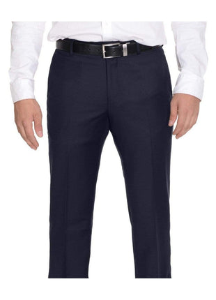Raphael PANTS 28X29 Raphael Extra Slim Fit Solid Navy Blue Flat Front Washable Dress Pants