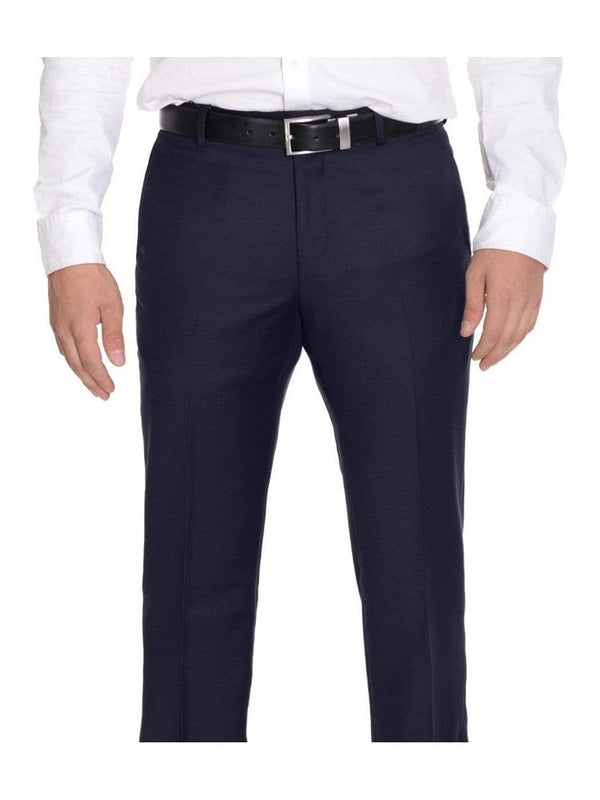 Louis Raphael Men's Two Button Side Vent Flat Front Slim Fit Suit, Dusk  Blue