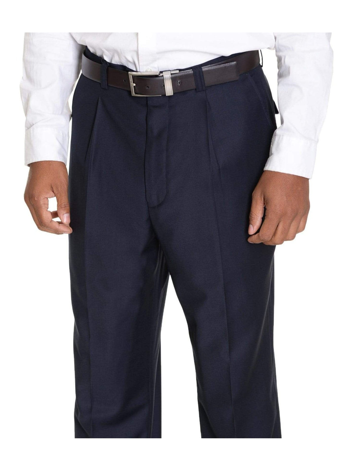 Raphael Classic Fit Solid Navy Blue Pleated Washable Dress Pants - The Suit Depot