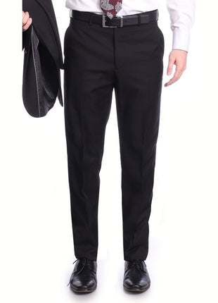 Raphael PANTS Raphael Classic Fit Solid Black Flat Front Washable Prehemmed Dress Pants