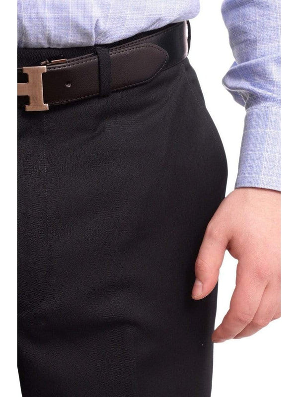 Raphael Men's Washable Flat Front Classic Fit Navy Blue Dress Pants