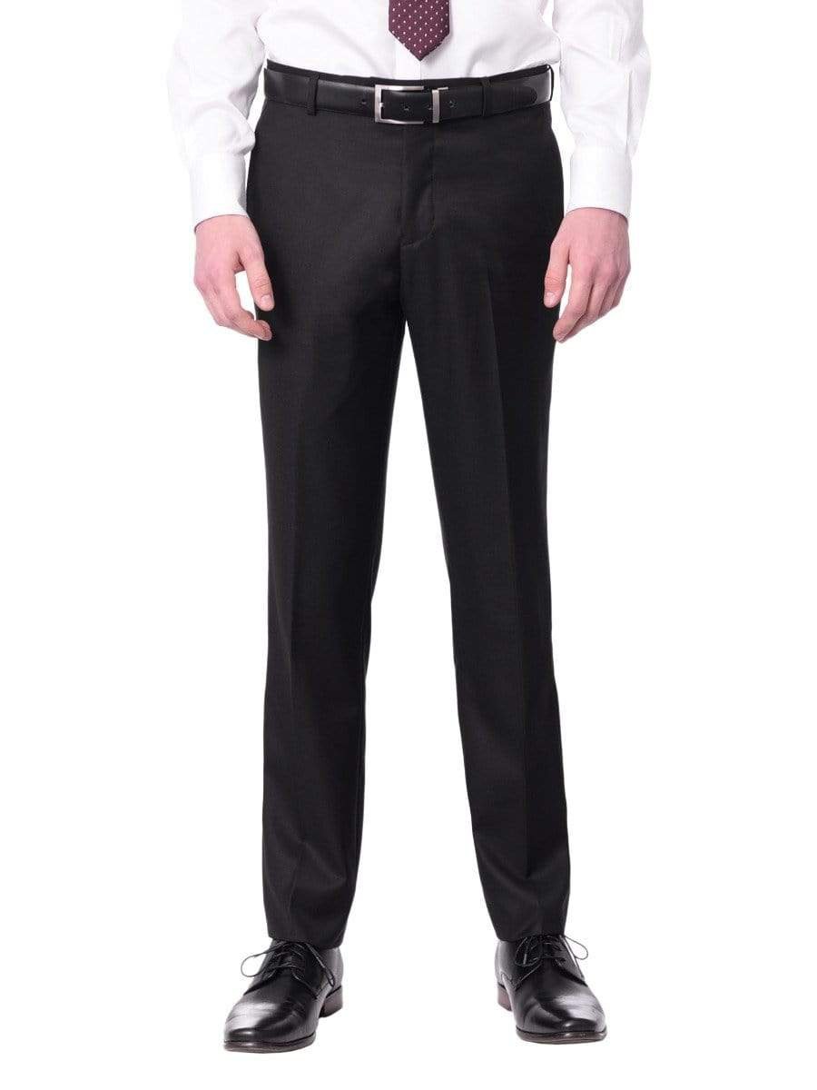 Raphael PANTS Raphael Men's Washable Flat Front Slim Fit Black Dress Pants