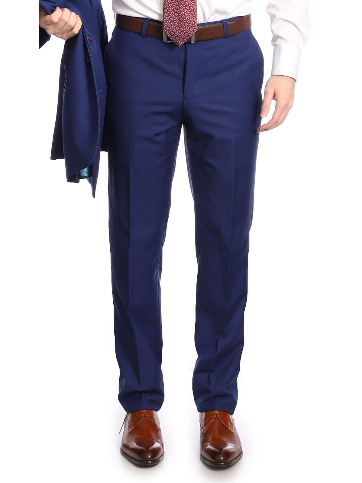 French blue flat front men's suit pants