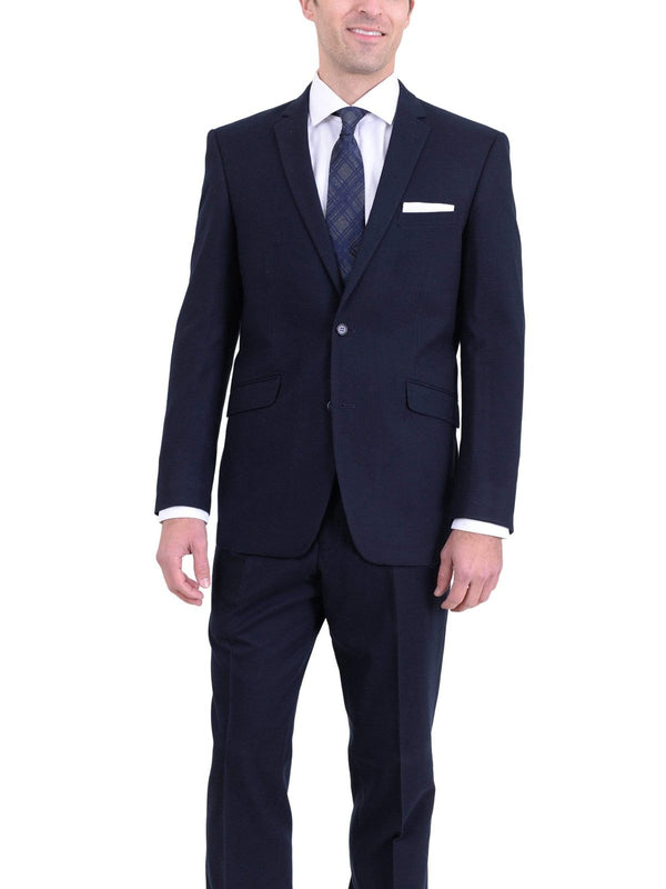 Men's Raphael Slim Fit Solid Navy Blue Two Button Wool Formal Business Suit