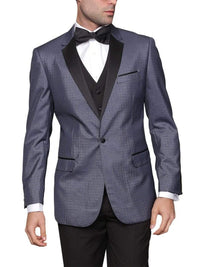 Thumbnail for Statement THREE PIECE SUITS Mens Modern Fit Blue Sharkskin Plaid Three Piece One ButtonTuxedo Tux Suit
