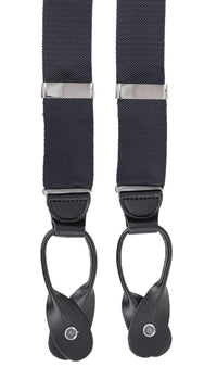 Thumbnail for STATUS Polyester Black Kennedy Button Suspenders - The Suit Depot