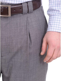 Thumbnail for Steven Land Classic Fit Gray Plaid Single Pleated Wide Leg Wool Dress Pants - The Suit Depot