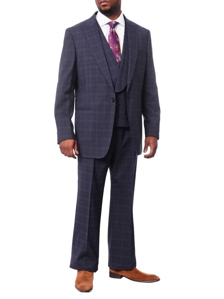 Steven Land Sale Suits Steven Land Mens Blue Plaid 100% Wool Classic Fit 3 Piece Suit