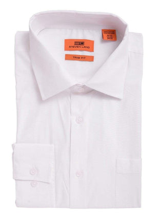 Steven Land SHIRTS 18 / 34/35 Steven Land Trim Fit Solid White Twill Spread Collar Barrel Cuff Cotton Dress Shirt