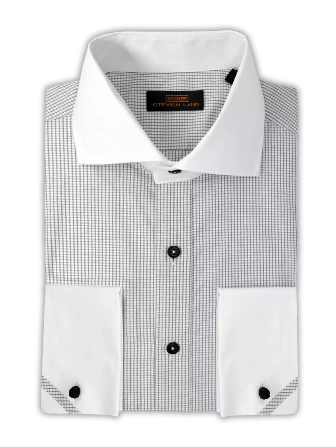 Steven Land SHIRTS Steven Land Mens Black Check Contrast Collar & French Cuff Cotton Dress Shirt