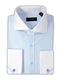 Thumbnail for Steven Land SHIRTS Steven Land Mens Blue Check Contrast Collar & French Cuff Cotton Dress Shirt