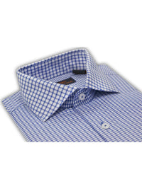 Thumbnail for Steven Land SHIRTS Steven Land Mens Blue Check Spread Collar French Cuff 100% Cotton Dress Shirt