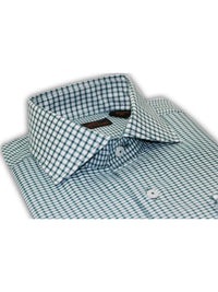 Thumbnail for Steven Land SHIRTS Steven Land Mens Green Check 100% Cotton Spread Collar French Cuff Dress Shirt